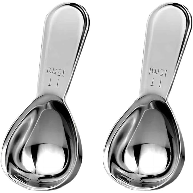 ريحني مغارف قهوة 2 قطعة، ملعقة قياس قهوة من الفولاذ المقاوم للصدأ، مجموعة ملاعق قياس من الفولاذ المقاوم للصدأ، مجموعة ملاعق قياس متينة للقهوة المطحونة، ملعقة طعام 15 مل، 2 قطعتان - Image 1