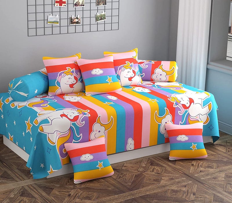 KIAAKSH KIAAKSH Premium Look Diwan Set of 8 Pieces 1 Single Bedsheet Size 60 X 90 in 2 Booster Covers Size Standard 5 Cushion Covers Size 16 X 16 in Combo Pack of 8 DSG01  - Image 4
