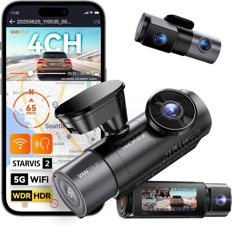 Vantrue N5S 4 Channel WiFi 360 Degree Dash Cam with STARVIS 2 and IR Night Vision - Image 1