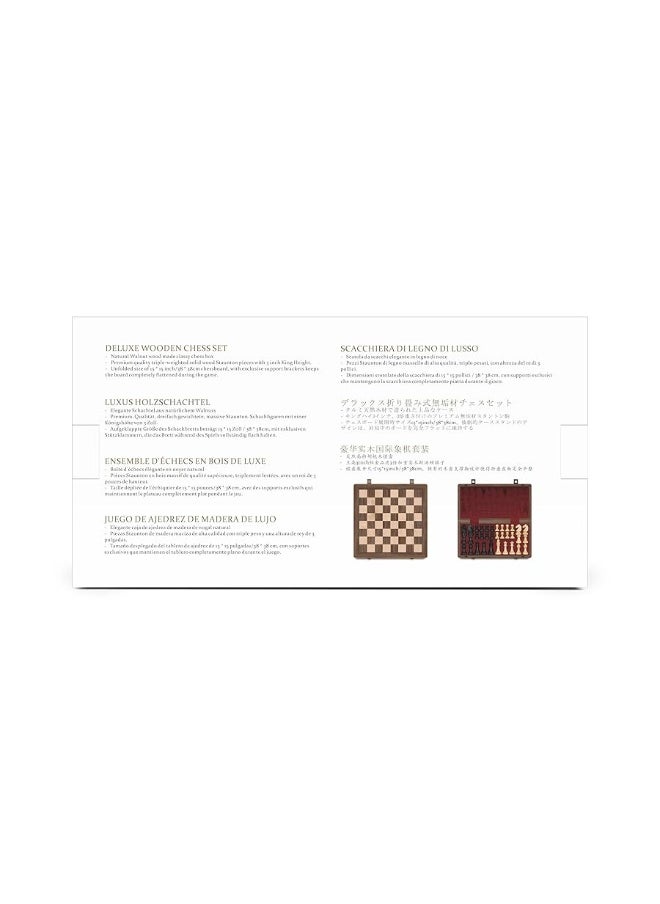 AA A&A 15 inch Wooden Folding Chess Set w/ 3 inch King Height Staunton Chess Pieces / 2 Extra Queens - Natural Walnut Wood w/Storage Bag  - Image 4