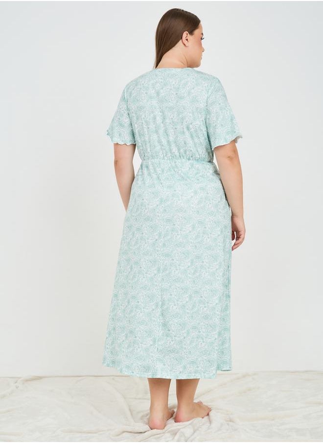 Styli - Paisley Print Wrap Midi Nightdress - Image 1