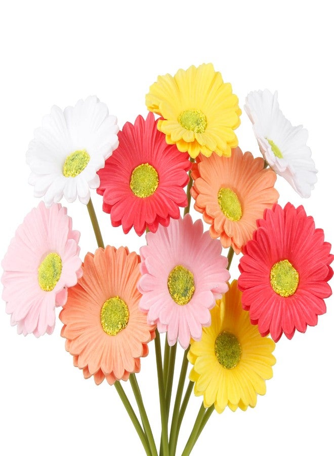 GhuaH 10 Pcs Artificial Gebera Daisies Flowers Fake Daisies Real Touch Flower PU Faux Flowers Bouquet for Indoor Home Arrangements Vase Wedding Party Table Centerpiece DIY Floral Decor Multicolor - Image 1