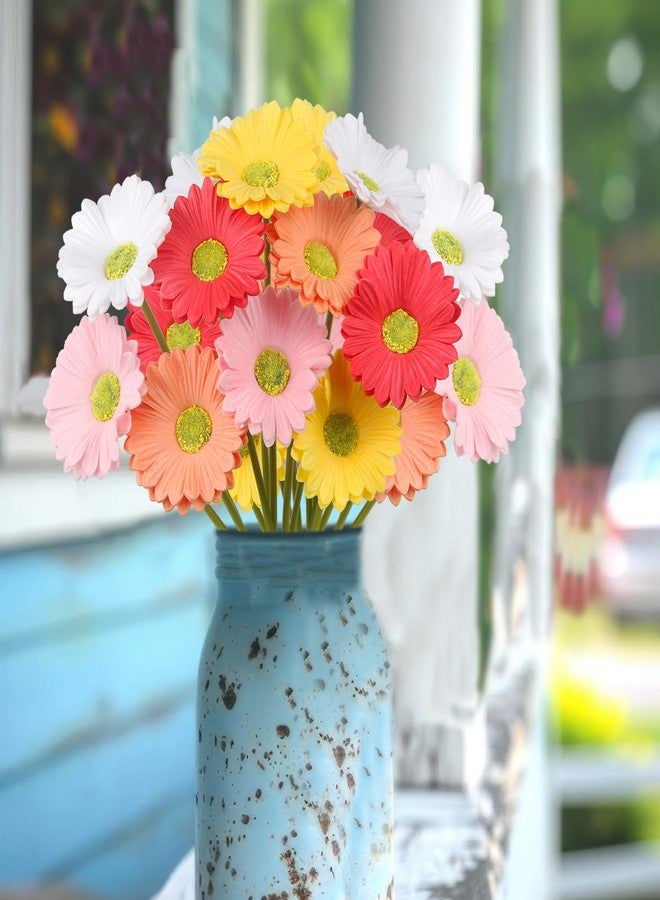 GhuaH 10 Pcs Artificial Gebera Daisies Flowers Fake Daisies Real Touch Flower PU Faux Flowers Bouquet for Indoor Home Arrangements Vase Wedding Party Table Centerpiece DIY Floral Decor Multicolor - Image 3