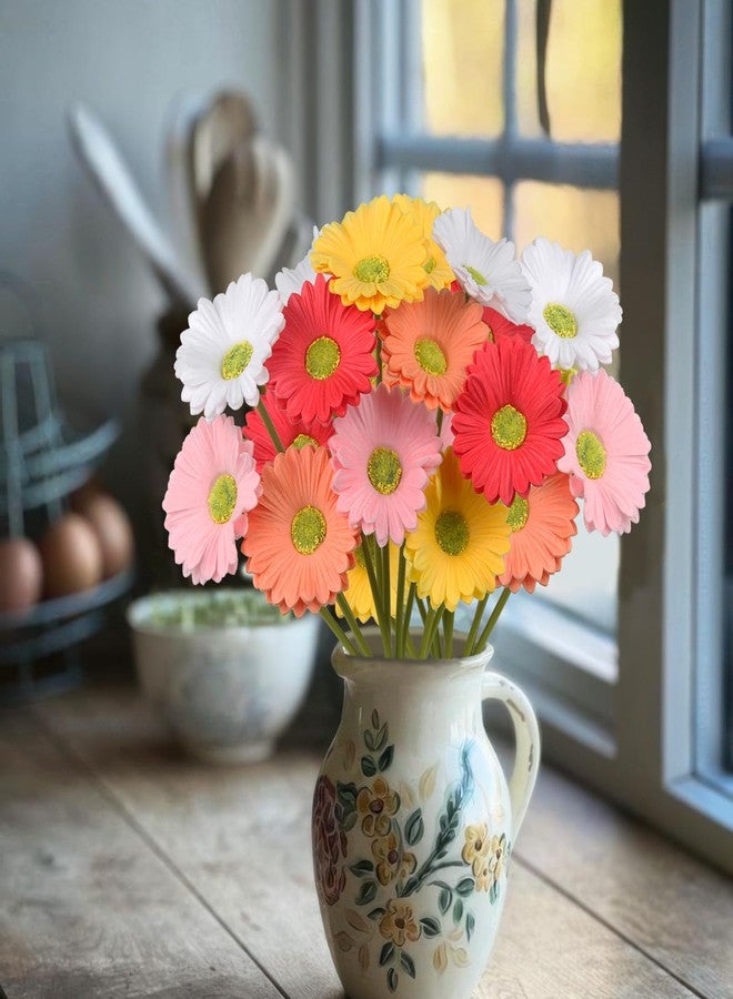 GhuaH 10 Pcs Artificial Gebera Daisies Flowers Fake Daisies Real Touch Flower PU Faux Flowers Bouquet for Indoor Home Arrangements Vase Wedding Party Table Centerpiece DIY Floral Decor Multicolor - Image 5