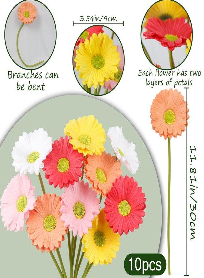 GhuaH 10 Pcs Artificial Gebera Daisies Flowers Fake Daisies Real Touch Flower PU Faux Flowers Bouquet for Indoor Home Arrangements Vase Wedding Party Table Centerpiece DIY Floral Decor Multicolor - Image 2