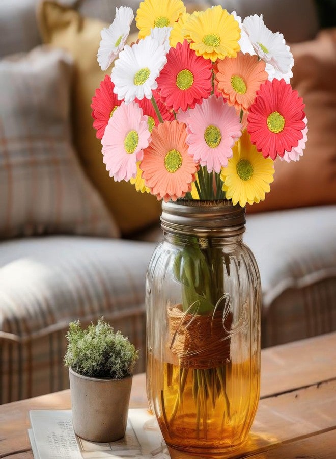 GhuaH 10 Pcs Artificial Gebera Daisies Flowers Fake Daisies Real Touch Flower PU Faux Flowers Bouquet for Indoor Home Arrangements Vase Wedding Party Table Centerpiece DIY Floral Decor Multicolor - Image 4
