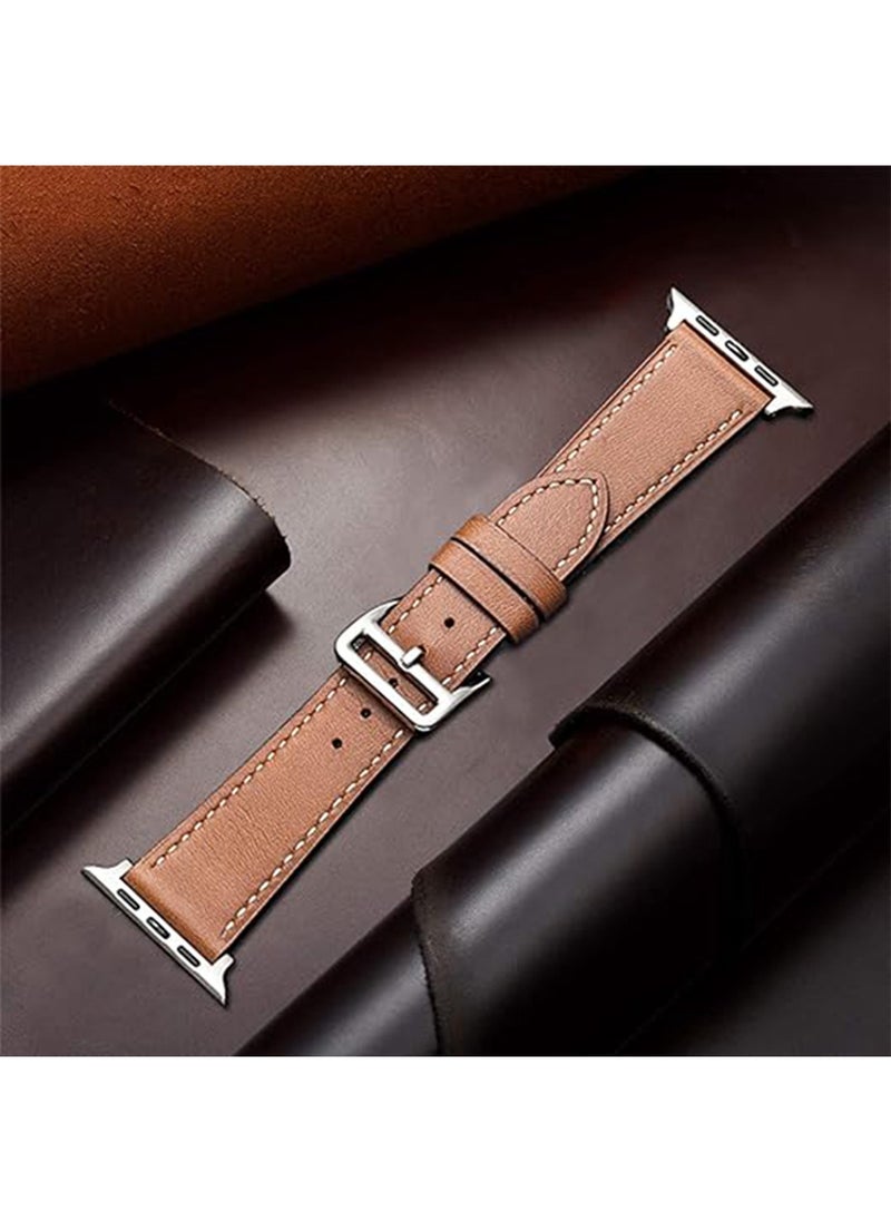 Generic - Bands Compatible With Apple Watch 41mm 40mm 38mm Genuine Leather For iWatch With Soft Adjustable Replacement Wristband For Women And Men Ultra/Ultra 2/ SE Series 9 8 7 6 5 4 3 2 1 (Brown) - Image 1