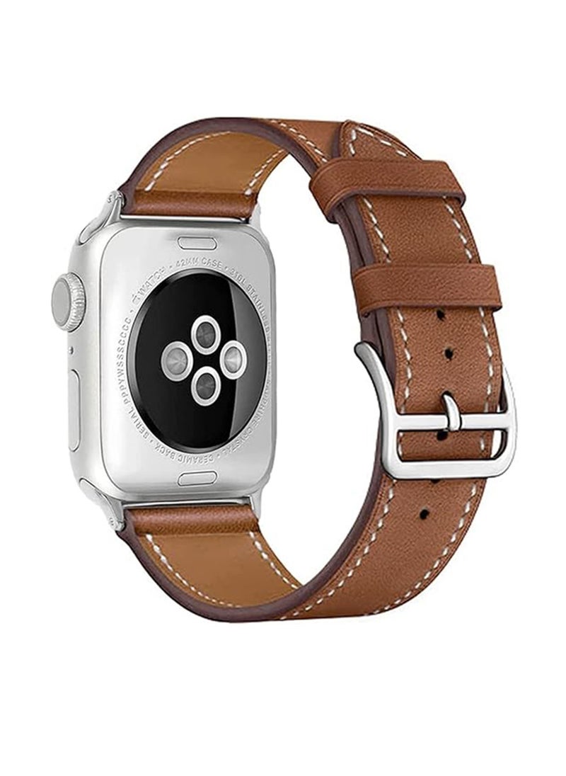Generic - Bands Compatible With Apple Watch 41mm 40mm 38mm Genuine Leather For iWatch With Soft Adjustable Replacement Wristband For Women And Men Ultra/Ultra 2/ SE Series 9 8 7 6 5 4 3 2 1 (Brown) - Image 1