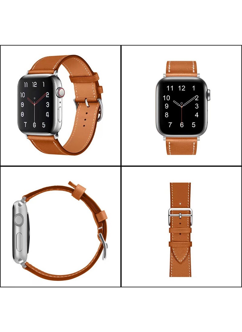 Generic - Bands Compatible With Apple Watch 41mm 40mm 38mm Genuine Leather For iWatch With Soft Adjustable Replacement Wristband For Women And Men Ultra/Ultra 2/ SE Series 9 8 7 6 5 4 3 2 1 (Brown) - Image 1