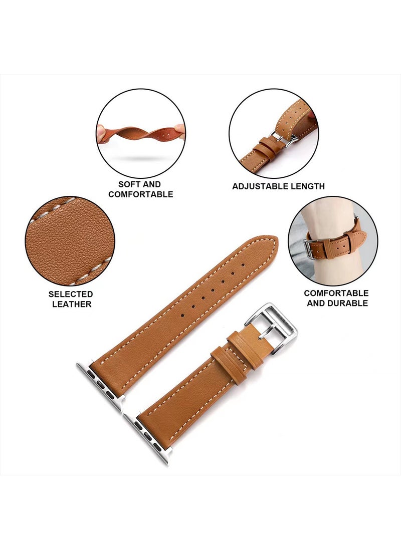 Generic - Bands Compatible With Apple Watch 41mm 40mm 38mm Genuine Leather For iWatch With Soft Adjustable Replacement Wristband For Women And Men Ultra/Ultra 2/ SE Series 9 8 7 6 5 4 3 2 1 (Brown) - Image 1