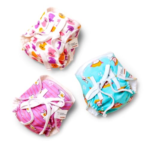 SuperBottoms DryFeel Baby Langot 0-6 months l Organic Cotton Modern Baby Nappy l Mess-free Langot with Gentle Elastics l Super DryFeel Top Layer l Diaper-free Time Essential | 3 Pack - Image 1