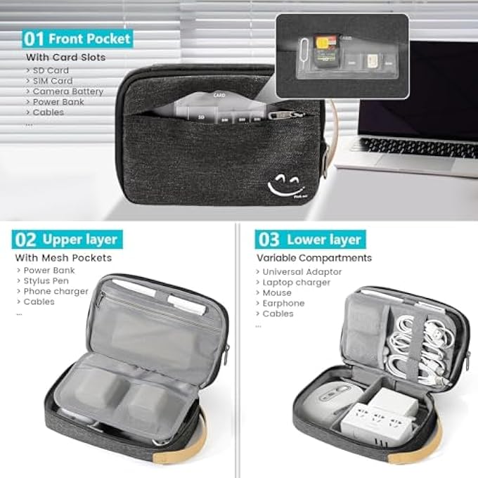rayihni ELECTRONIC ORGANIZER, WATERPROOF TRAVEL CABLE ORGANIZER CASE WITH DOUBLE LAYER STORAGE, PORTABLE TECH ACCESSORIES BAG FOR CHARGERS, CABLES, PHONES, SD CARDS AND USB DRIVES - Image 2