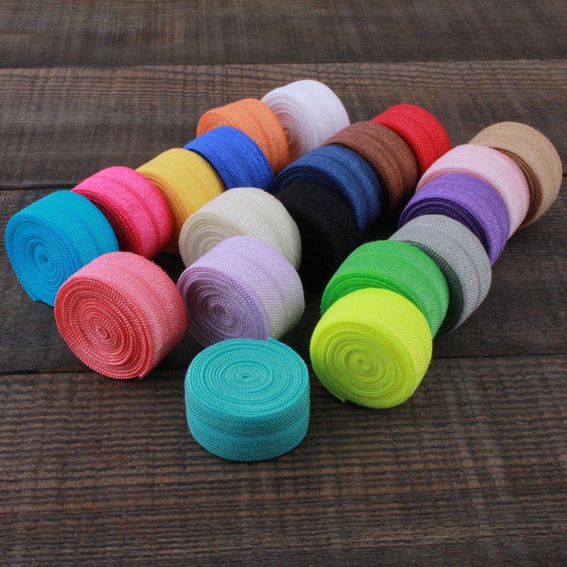 BASOKAN Solid Color Sewing Fold Over Elastic Stretch FOE and Foldover FOE Trim Elastic Ribbon by the yard for Hair Ties Headbands (5/8 inch, 1.5 cm, 20 Yards, Mix 20 Colors) - Image 3