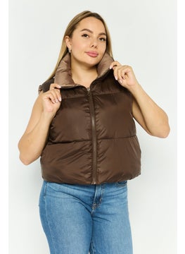 Women Reversible Quilted Puffer Jacket Vest, Brown