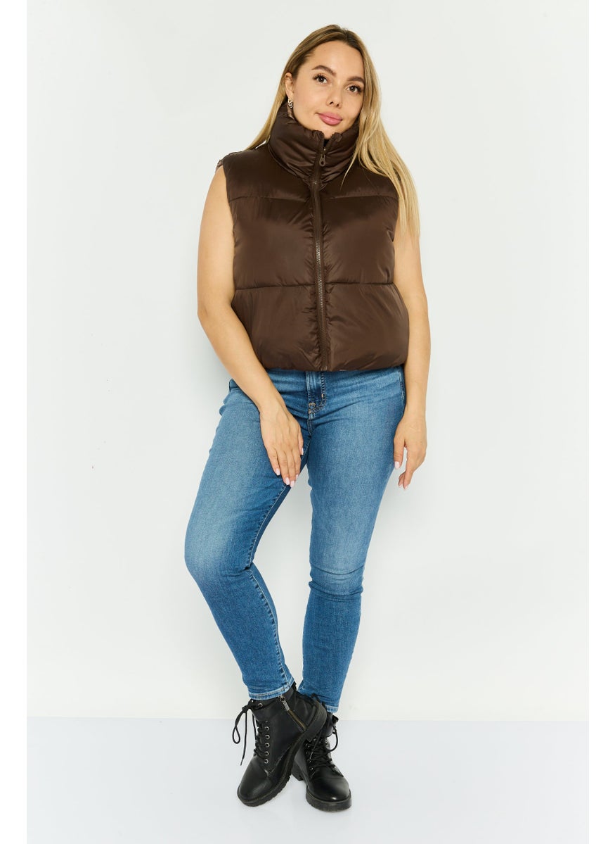 ONLY - Women Reversible Quilted Puffer Jacket Vest, Brown - Image 1