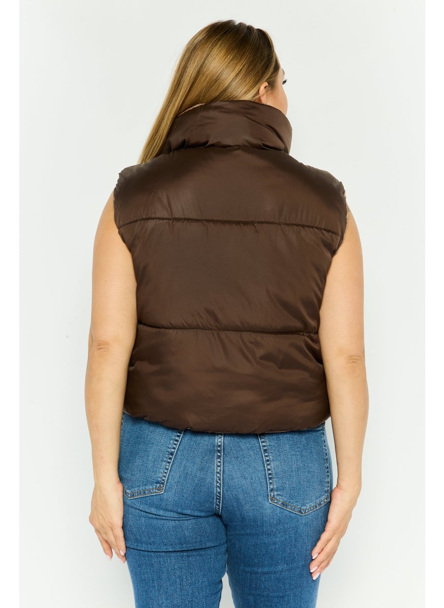 ONLY - Women Reversible Quilted Puffer Jacket Vest, Brown - Image 1
