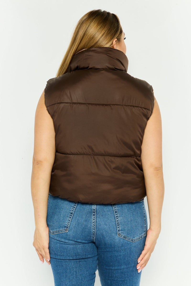 Women Reversible Quilted Puffer Jacket Vest, Brown
