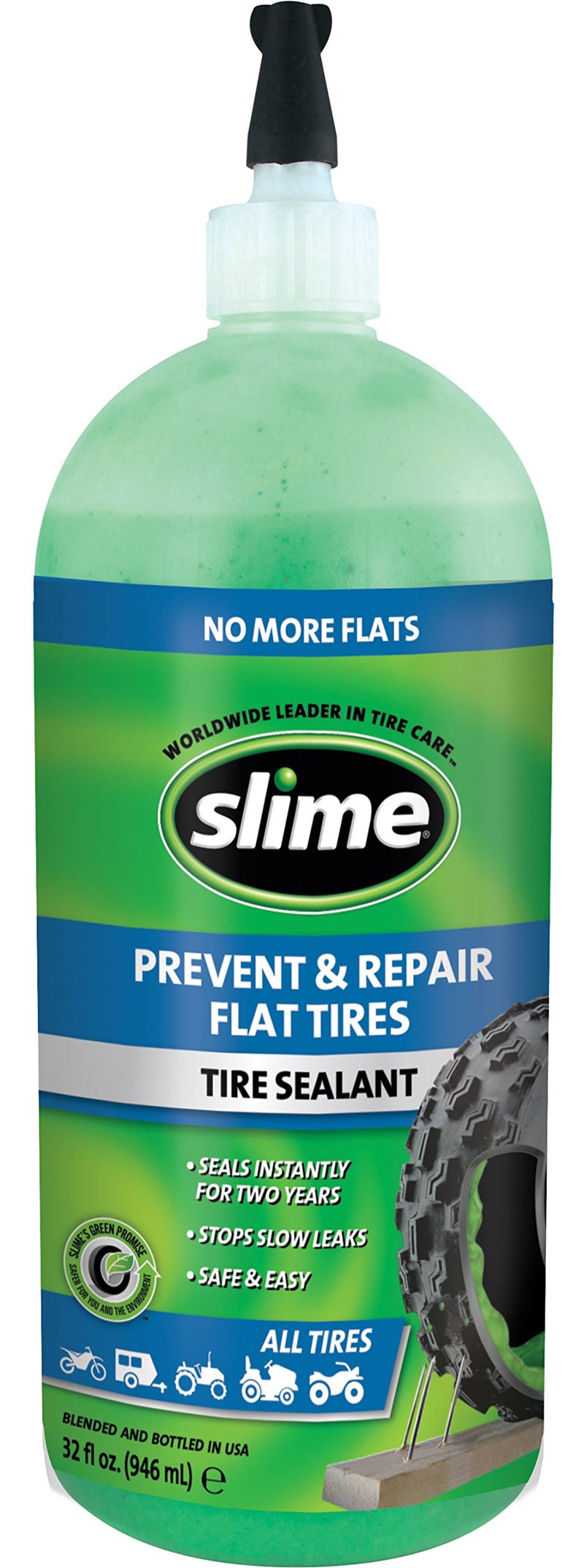 Slime 10009 Flat Tire Puncture Repair Sealant Prevent and Repair All OffHighway Tubeless Tires NonToxic ecoFriendly 32 oz Bottle