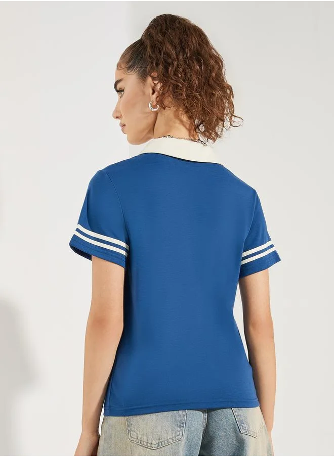 ستايلي Striped Detail Printed Polo T-Shirt