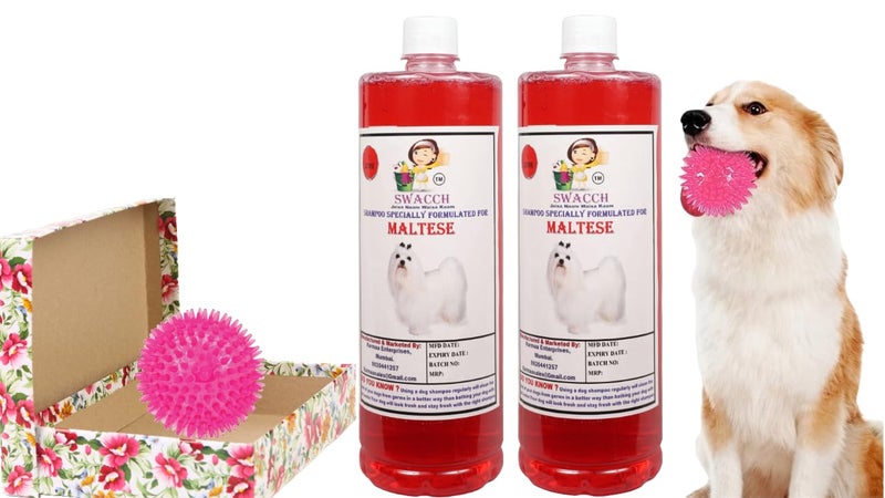 swacch Shampoo | Puppy Safe Shampoo | PH Balanced | Ditch to Itch for Maltese Dog Shampoo 2 Litre (Jasmine) + Spike Ball Chew Toy Combo Pack - Image 1