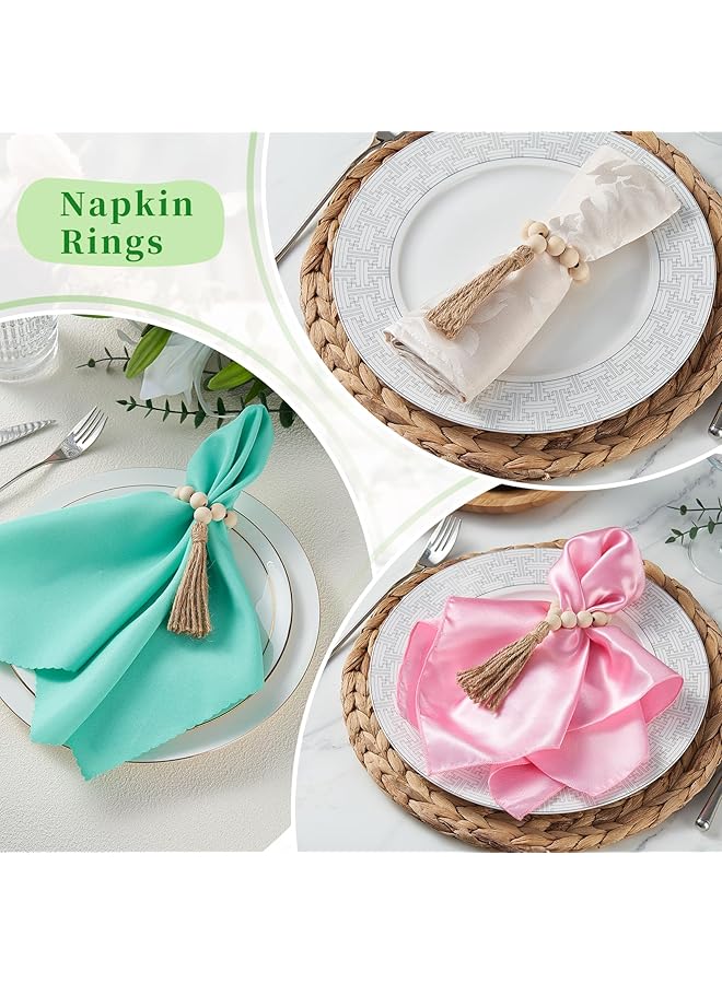كاست ويف مجموعة من 6 حلقات مناديل، حلقات مناديل من الخرز الخشبي لتزيين الطاولة، حلقات مناديل ريفية لعيد الفصح لتزيين الطاولة بنمط بوهو، حفلات الربيع، حفلات الزفاف، حفلات عشاء الأعياد، عيد الفصح - Image 5