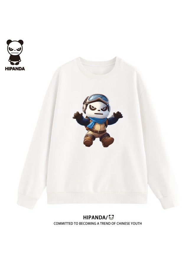 Hipanda o Panda Sweatshirt For Men, Couple Matching Style, Loose Round Neck, Trendy Brand, Comfortable Printed Fashion Top, White, 3XL