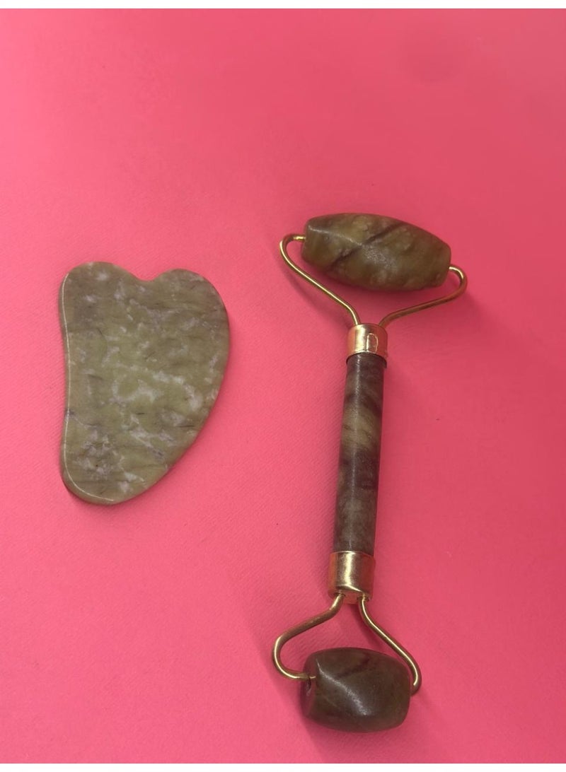 Natural Gua Sha Tools Set Anti-Aging Facial Green Jade Roller for Face and Neck Beauty Massager Tool - Image 3