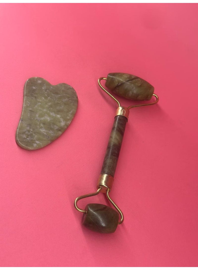 Natural Gua Sha Tools Set Anti-Aging Facial Green Jade Roller for Face and Neck Beauty Massager Tool - Image 2