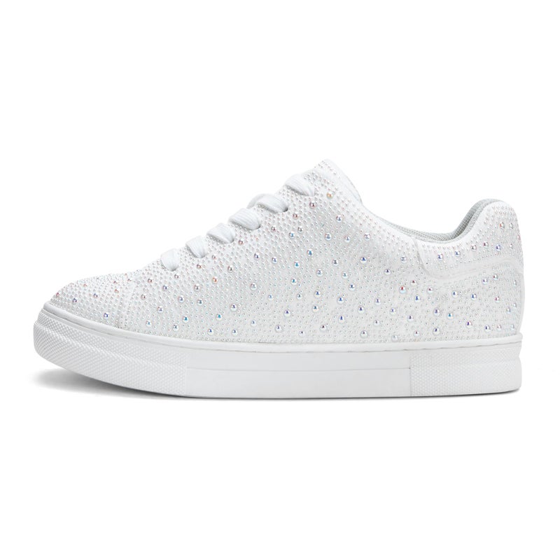 PARTY Women's Wedding Rhinestone Glitter Sneakers Low Top Platform Lace Up Comfortable Walking Shoes,White Pearl,7 - Image 4