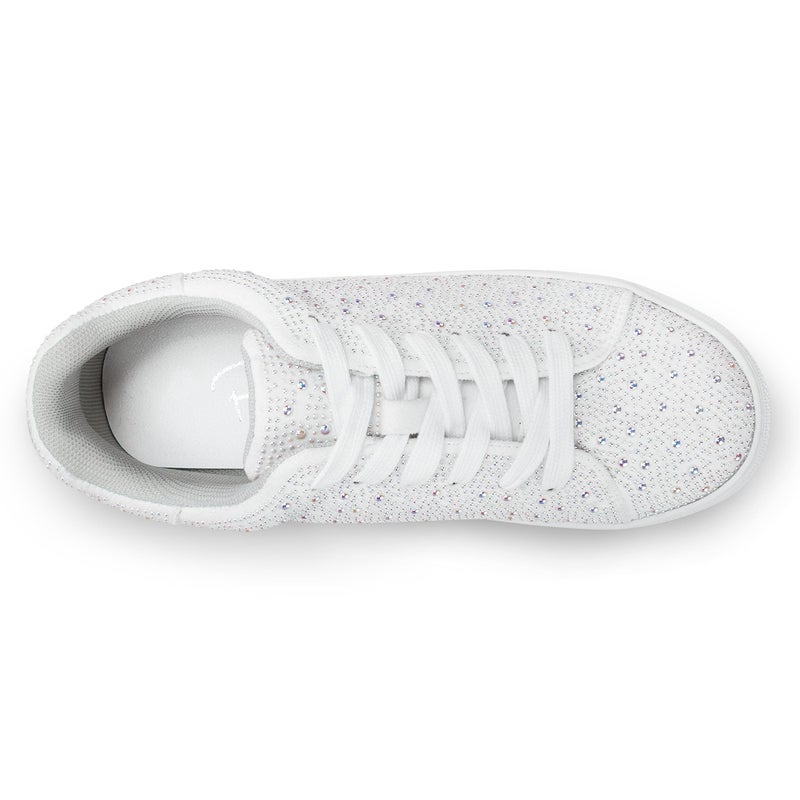 PARTY Women's Wedding Rhinestone Glitter Sneakers Low Top Platform Lace Up Comfortable Walking Shoes,White Pearl,7 - Image 5