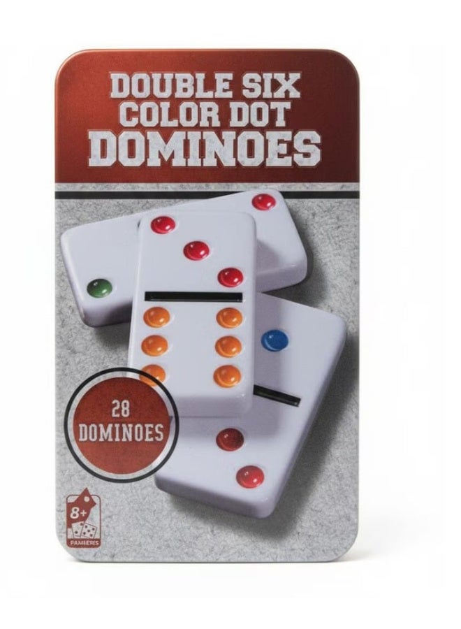 Double 6 Dominoes with Colored Dots 28 Pieces in a Solid Metal Box Fun Party Game for Kids and Adults