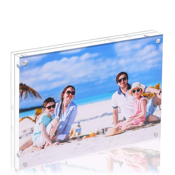 ACRYLIC 8 X 10 PHOTO FRAME CLEAR FLOATING DOUBLE SIDED MAGNETIC PICTURE CERTIFICATE DOCUMENT MAGNETIC PHOTO FRAME FOR TABLETOP DISPLAY WITH FRAME STAND AND GIFT BOX FREE SOFT MICROFIBER
