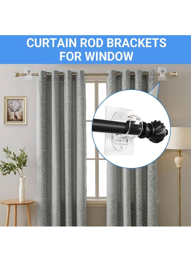 2PCS Curtain Rod Brackets No Drilling Self-Adhesive Curtain Rod Holders Adjustable Nail Free Curtain Rod Hooks Stick On Hooks Transparent - Image 4