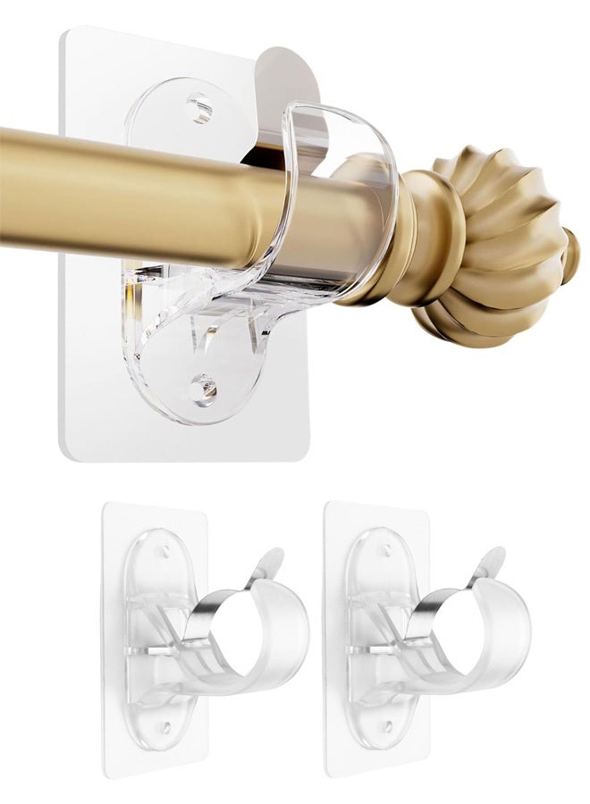 2PCS Curtain Rod Brackets No Drilling Self-Adhesive Curtain Rod Holders Adjustable Nail Free Curtain Rod Hooks Stick On Hooks Transparent - Image 1