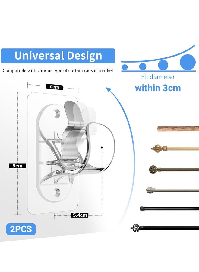 2PCS Curtain Rod Brackets No Drilling Self-Adhesive Curtain Rod Holders Adjustable Nail Free Curtain Rod Hooks Stick On Hooks Transparent - Image 2