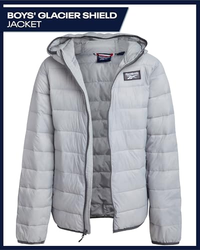 Reebok Boys Winter Coat - Lightweight Insulated Puffer Jacket - Wind & Water Resistant Quilted Hooded Winter Jacket for Boys, Size 18-20, Ice Grey - Image 3