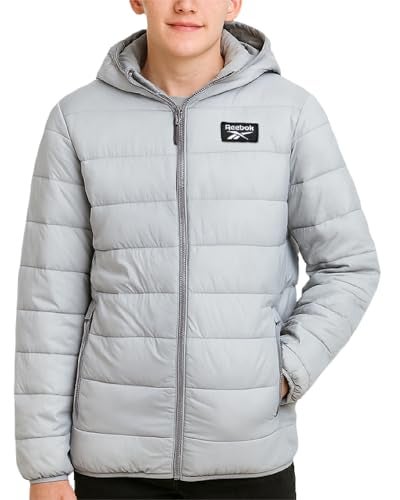 Reebok Boys Winter Coat - Lightweight Insulated Puffer Jacket - Wind & Water Resistant Quilted Hooded Winter Jacket for Boys, Size 18-20, Ice Grey - Image 1