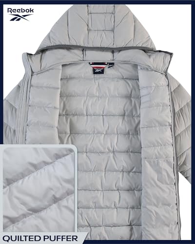 Reebok Boys Winter Coat - Lightweight Insulated Puffer Jacket - Wind & Water Resistant Quilted Hooded Winter Jacket for Boys, Size 18-20, Ice Grey - Image 5