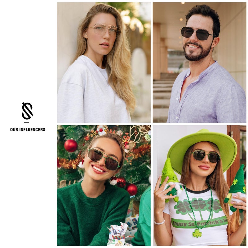 SOJOS Trendy Aviator Sunglasses Mens Womens Retro Double Bridge Metal Frame Semi-Rimless Shades Lentes De Sol Para Mujer SJ1191 Grey - Image 2