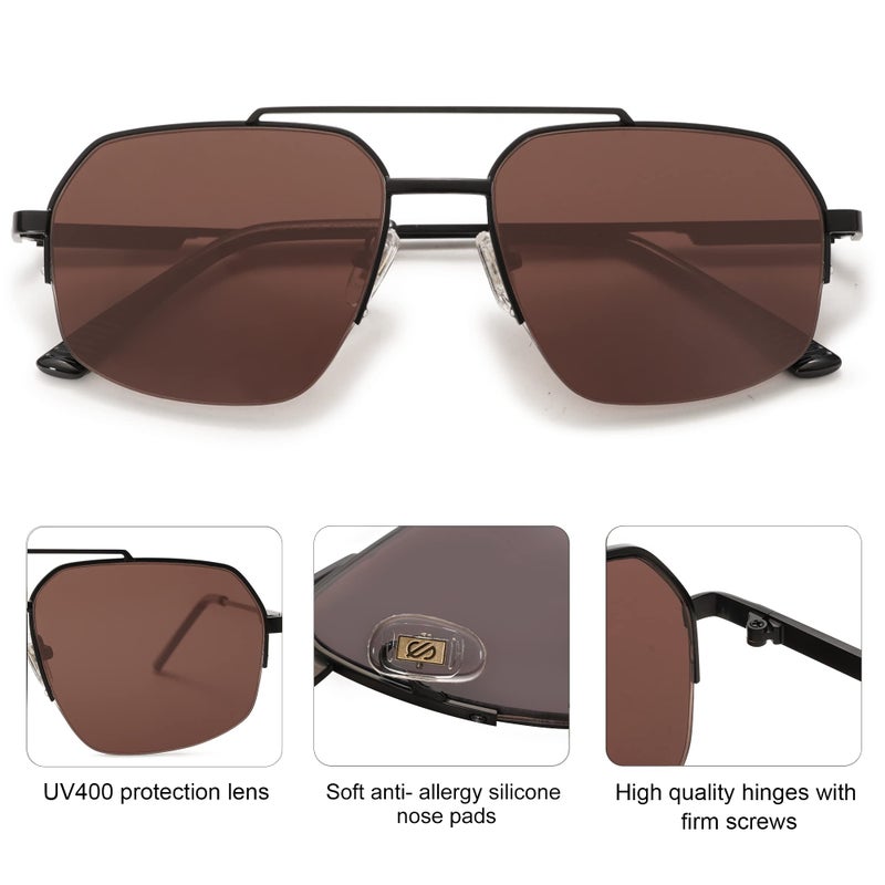 SOJOS Trendy Aviator Sunglasses Mens Womens Retro Double Bridge Metal Frame Semi-Rimless Shades Lentes De Sol Para Mujer SJ1191 Grey - Image 4