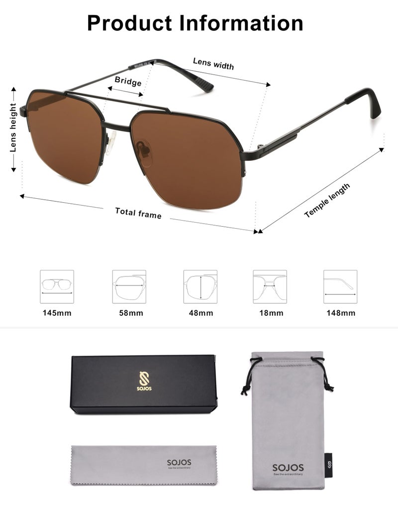 SOJOS Trendy Aviator Sunglasses Mens Womens Retro Double Bridge Metal Frame Semi-Rimless Shades Lentes De Sol Para Mujer SJ1191 Grey - Image 5
