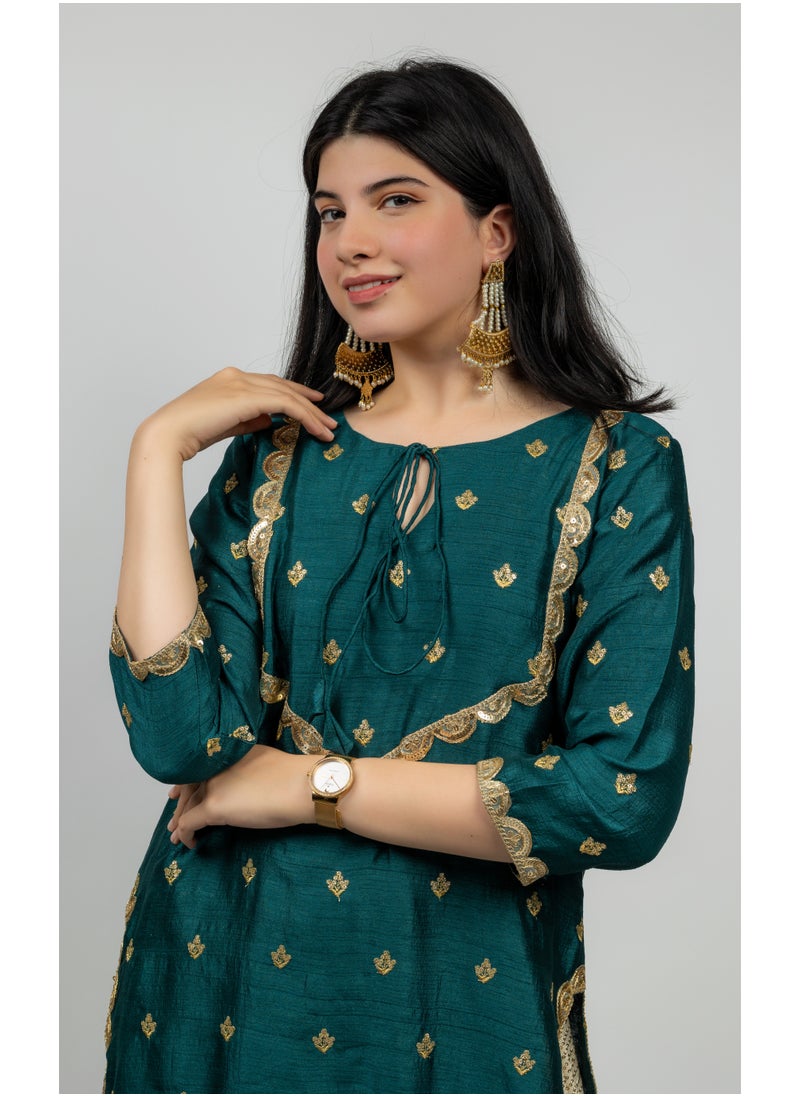 Alish Apparel - Green Kurta With Sharara Pant - Image 1