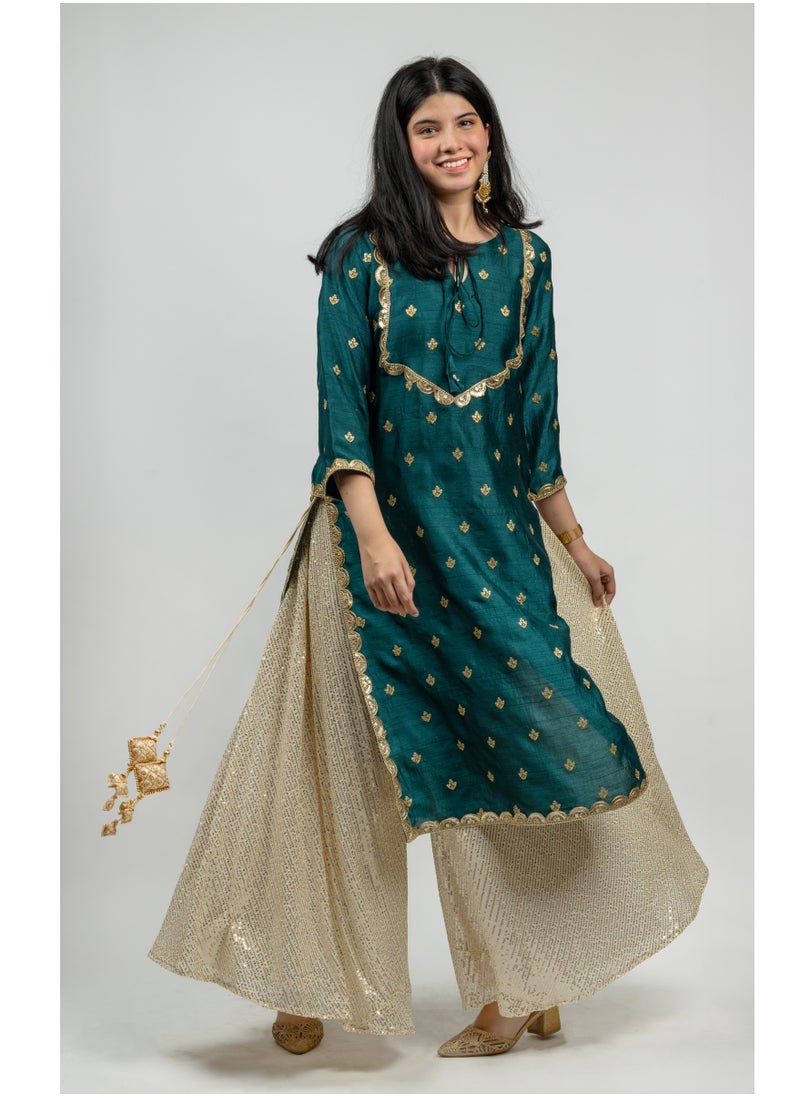Alish Apparel - Green Kurta With Sharara Pant - Image 1