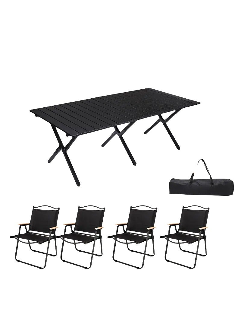 Outdoor and Indoor Folding Table Camping Table with Adjustable Height Carbon Steel Desk Heavy Duty 2-Folds Portable Camp Tables And four folding chairs for Travel, Picnic, Beach, Party - Image 1