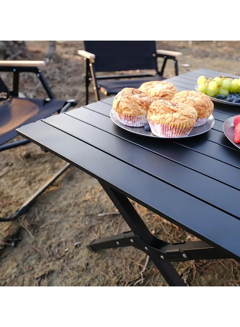 Outdoor and Indoor Folding Table Camping Table with Adjustable Height Carbon Steel Desk Heavy Duty 2-Folds Portable Camp Tables And four folding chairs for Travel, Picnic, Beach, Party - Image 3