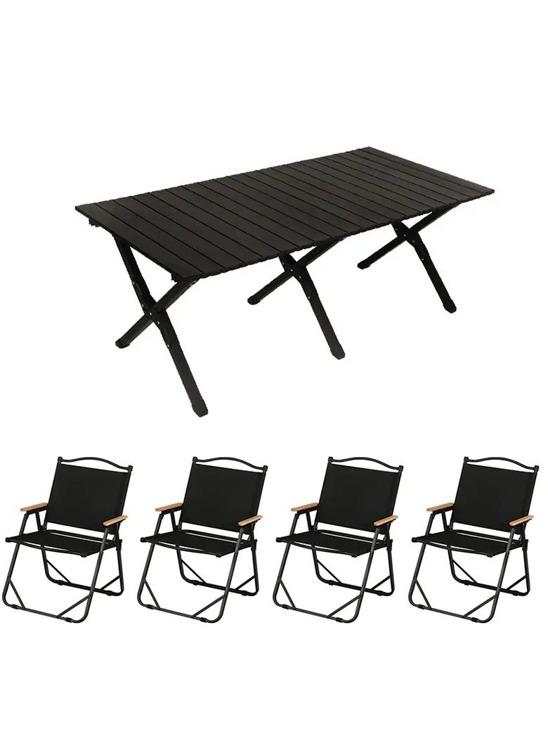 Outdoor and Indoor Folding Table Camping Table with Adjustable Height Carbon Steel Desk Heavy Duty 2-Folds Portable Camp Tables And four folding chairs for Travel, Picnic, Beach, Party - Image 4