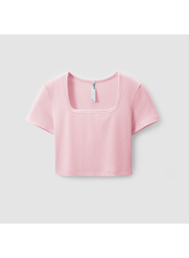 Bananain 501Cool Women'S Square Neck Cool-Touch Stretch Short Sleeve Crop Tee - Sweet & Edgy Style - Image 2