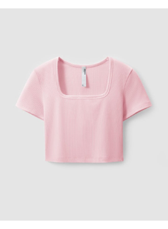 Bananain 501Cool Women'S Square Neck Cool-Touch Stretch Short Sleeve Crop Tee - Sweet & Edgy Style - Image 1