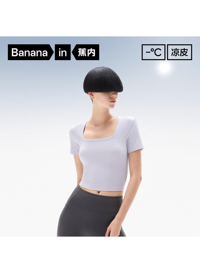 Bananain 501Cool Women'S Square Neck Cool-Touch Stretch Short Sleeve Crop Tee - Sweet & Edgy Style - Image 3