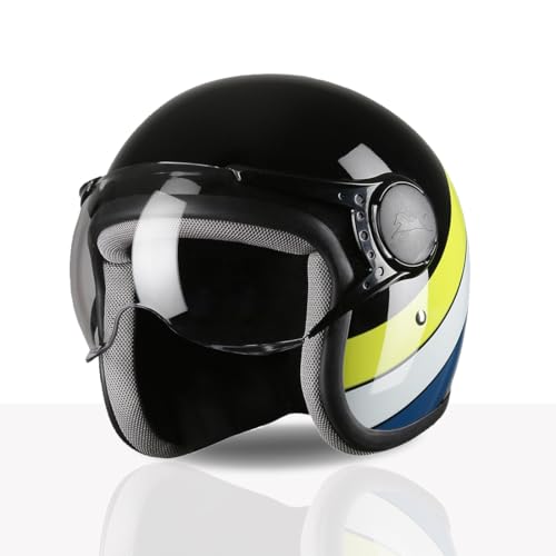 TVS Cruisetown Open Face Helmet | Half Face Helmet for Riders | ISI & DOT Certified | Premium Protection for Men & Women | Comfortable, Durable & Lightweight Design with Visor (Black & Lime/L) - Image 1